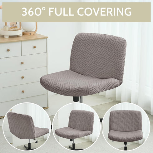 Armless Chair(2PCS,Kahki) Criss Cross Chair Cover Water Resistant Jacquard Vanity Chair Cover Elastic Mid Back Wide