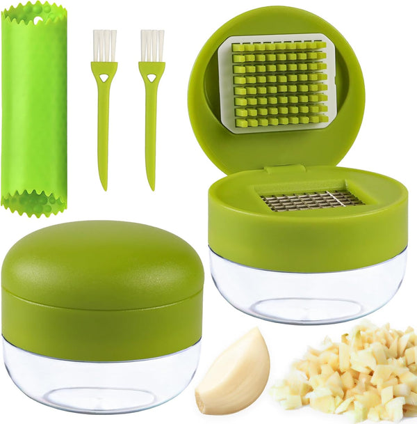 Nokiils 2 Pcs Garlic Press Stainless Steel, Garlic Mincer Crusher with Peeler and
