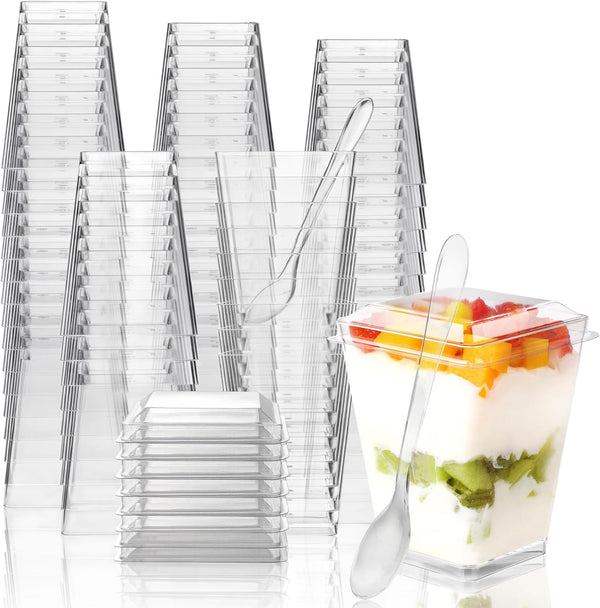 FIFWVGP 100 Pack 5 oz Plastic Dessert Cups With Lids and Spoons, Yogurt
