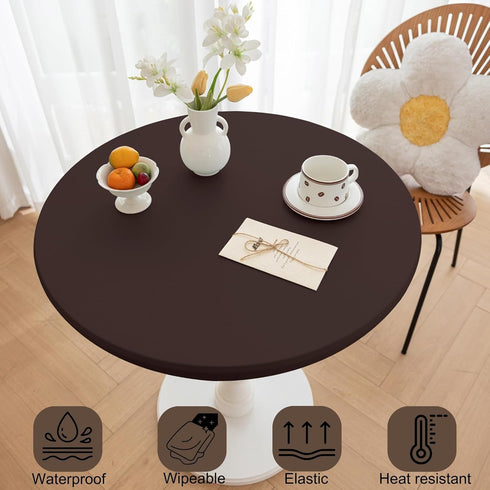 31 Inch (Coffee,31" Round Fitted PU Tablecloth with High Elastic Edge Dia Waterproof Oil Proof Table Cloth Anti-Scald