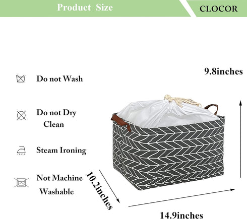 CLOCOR Collapsible Rectangular Storage Basket - 3 Pack Grey Arrow, Waterproof Coating, Handles for Organization