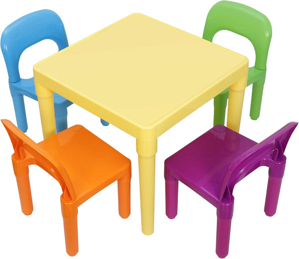 Kids Table and 4 Chairs Set, Toddler Table Plastic Sturdy Desk for