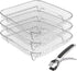 Square Air Fryer Rack, 3 Layer Stainless Steel Stackable Dehydrator Rack with Anti-Scalding Clip, Air Fryer Accessories