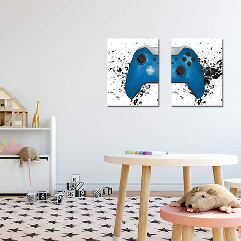 Gaming Artwork Canvas Wall Art - Race Game Room Poster Prints, Gamepad Decor for Boys Room, 16x24 Inch Unframed