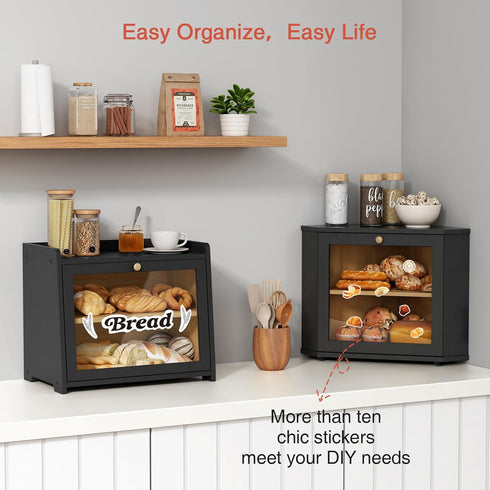 Goozii Countertop, Counter, Corner Bread Box for Kitchen Black Bread Storage Container for Homemade Bread, Two Layer