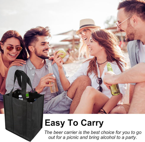 6 Bottle Wine Carrier Tote, Reusable Non-Woven Wine Travel Bag with Carry Handle for Picnic, Camping