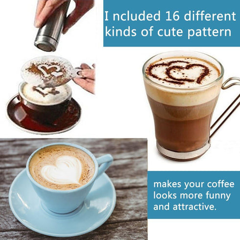 16Pcs Plastic Coffee Template Stencils for DIY Cappuccino Chocolate Latte Pad Art Mold Tools