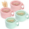 Yesland 4 Pack Soup Mug Containers with Lids, 28 oz Microwavable Ramen Bowl, Wheat Straw Noodle Cups, Green, Pink