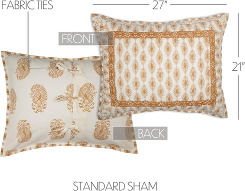 VHC Brands Avani Gold Boho Farmhouse Bedroom Decor - Standard Sham 21x28 for Stylish Home Decor