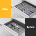Kitchen Bamboo Silverware Organizer, Drawer Utensil Holder with Grooved Dividers for Flatware, 7 Slot, Grey