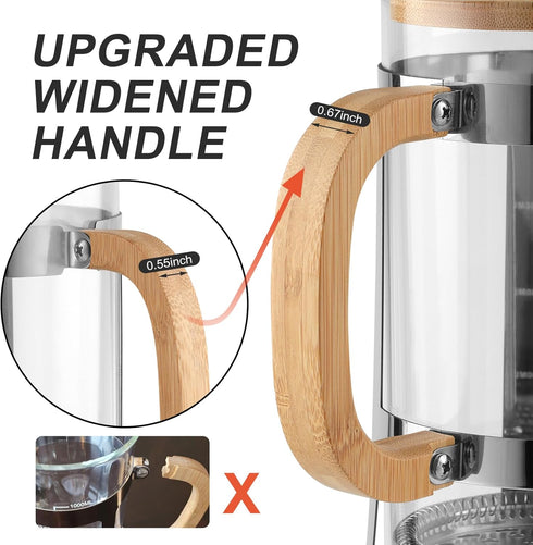 Sivaphe 34 OZ Bamboo French Press | Stainless Steel High Borosilicate Glass 1000ML Espresso/Tea Maker Coffee Serving