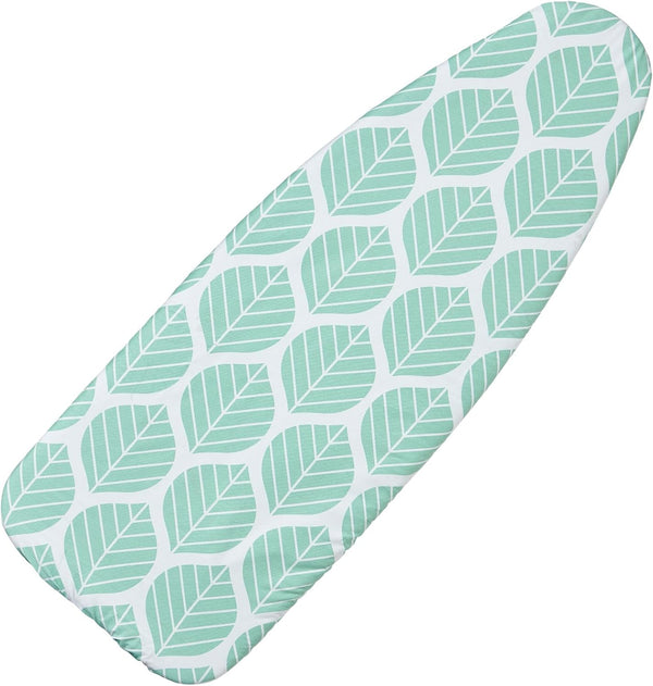 Wide Ironing Board Cover and Pad, 18 x 49 inch Heat Reflective with Hook and Loop Fasteners, Green Leaf