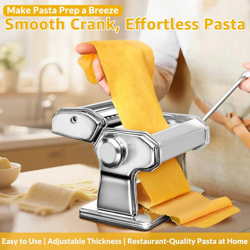 7 Settings 2-in-1 Pasta Maker with Thickness Roller, Cutter, Hand Crank and Table Clamp, Stainless Steel Manual Pasta