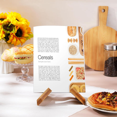 Bamboo Cookbook Stand for Kitchen, Rustic Wooden Recipe Book Holder for Kitchen Counter (Natural Yellow)