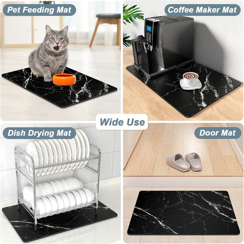 Coffee Mat, 12"x19" Marble Style Bar Mat for Coffee Station Accessories, Absorbent Dish Drying Mat for Kitchen Counter
