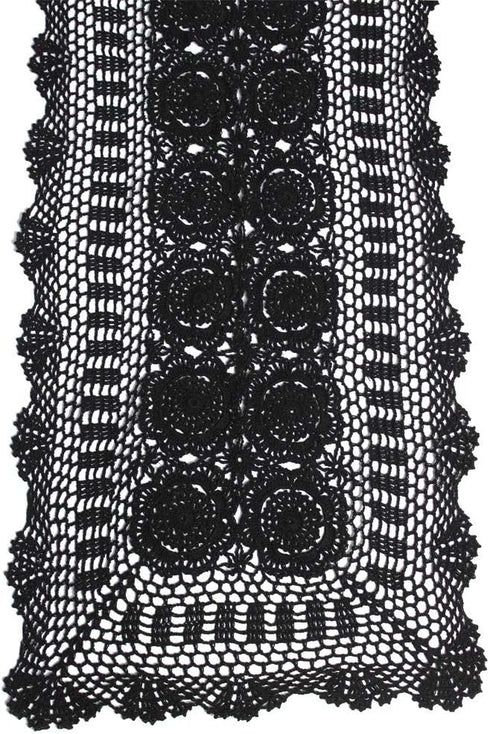 KEPSWET Cotton Handmade Crochet Lace Table Runner - Black Rectangle Coffee Table Dresser Decor (14x48 inch)