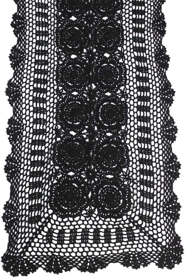 KEPSWET Cotton Handmade Crochet Lace Table Runner - Black Rectangle Coffee Table Dresser Decor (14x48 inch)