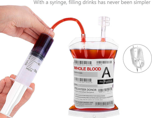 WYNK Blood Bags for Drinks, 10 Reusable IV Bags for Halloween Party Decoration, Vampire & Zombie Props