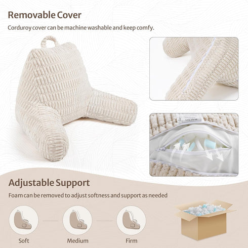 Blissful Diary Reading Pillow, Backrest Pillow with Shredded Memory Foam for Adult & Children, Designed for Bed