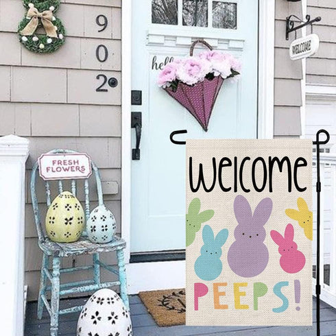 Welcome Easter Garden Flag, Double Sided Vertical 12×18 Inch Bunny Banner, Spring Outdoor Farmhouse Decoration DF019