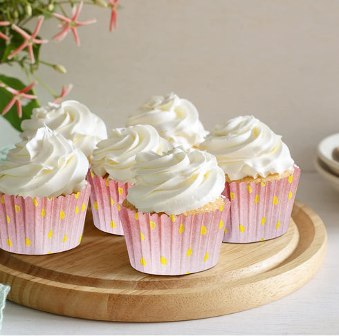 Funtery 300 Count Pink Cupcake Liners, Pink Gold Cupcake Wrappers for Baby Bridal Shower, Birthday Tea Party
