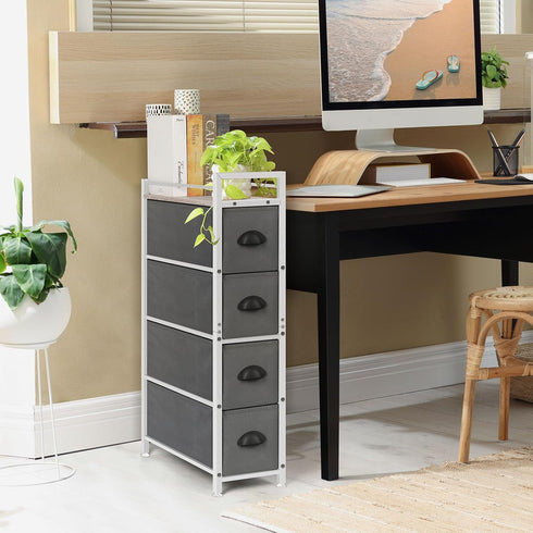 MOOACE Narrow Dresser with 4 Drawers, Vertical Storage Tower, Small Fabric Dresser, Steel Frame & Wooden Top for
