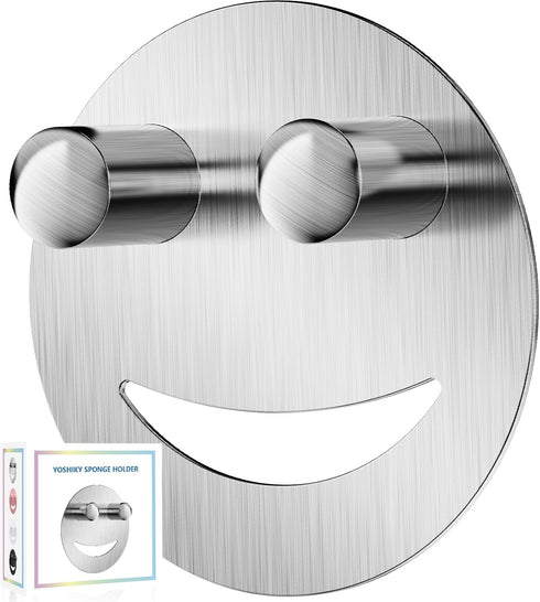 Yoshiky Stainless Steel Smiley Face Dish Sponge Holder, Silver Sink Caddy Organizer Storage