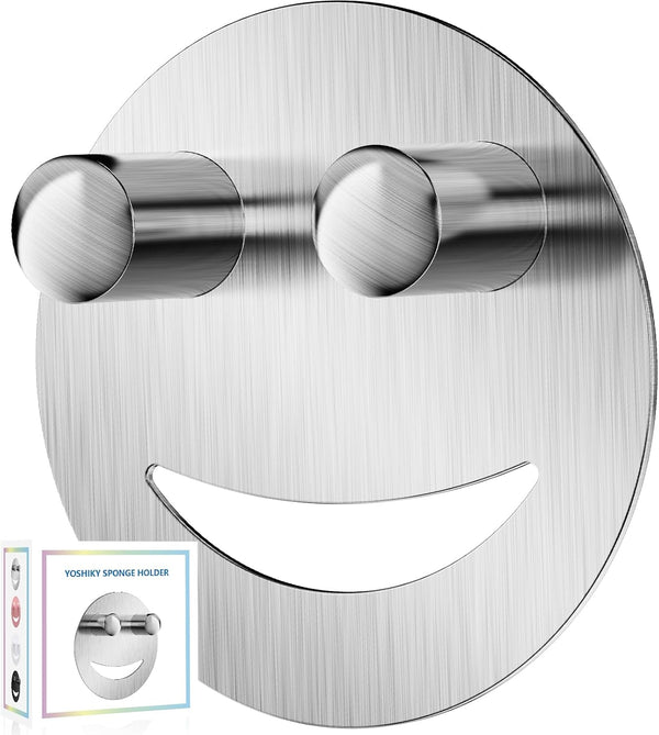 Yoshiky Stainless Steel Smiley Face Dish Sponge Holder, Silver Sink Caddy Organizer Storage