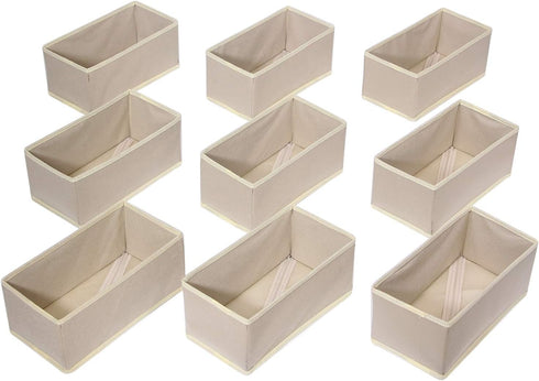 DIOMMELL 9 Pack Foldable Cloth Storage Box, Beige Fabric Baskets for Closet Organizer, Dresser Drawer Divider