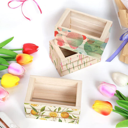 4 Pack Mini Rustic Wooden Crates, Unfinished Wood Box Decorative Storage for Kitchen, Office, Bedroom, Rustic Decor