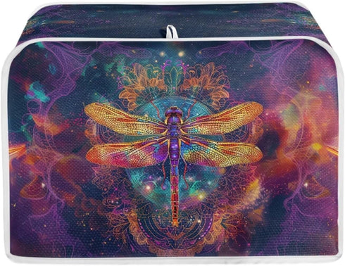 Gold Dragonfly Boho Purple Galaxy Print 4 Slice Toaster Oven Cover | Universal Size Microwave Dust Cover Organizer Bag