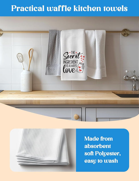 The Secret Ingredient is Always Love - Funny Kitchen Towels Hand Towels, Kitchen Tea Towels Flour Sack Dish Towels, Hostess Kitchen Towel for Women Mom Grandma New House Housewarming Gifts by KISJO