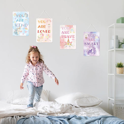 Unicorn Wall Decor Sign, Unicorn Rainbow Inspirational Wall Decor for Girls Room, Cute Rainbow Positive Words Hanging