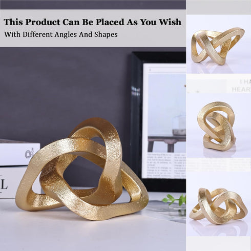 LCCCK Infinity Knot Sculpture Gold Knot Decor Object, Abstract Knick Knacks Coffee Table Modern Statue, Gold Sculpture