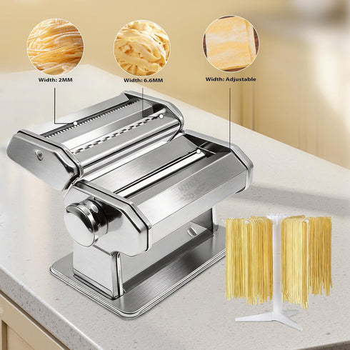 MZTOGR 9 Settings, 2 1 Pasta Maker Machine with Adjustable Thickness in Noodle Maker Includes Pasta Cutter, Ravioli
