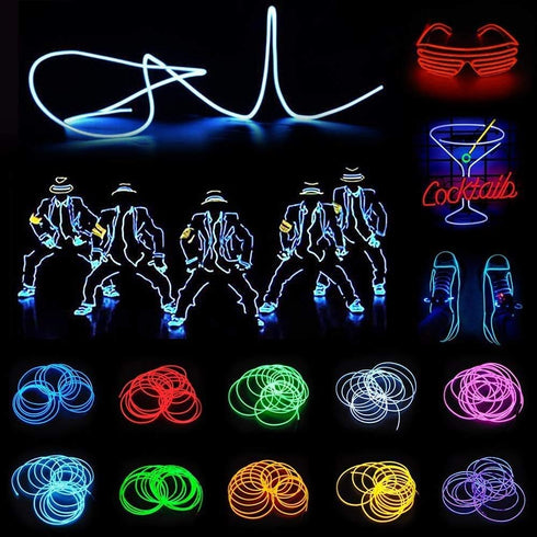 Pack 9.8ft 3m 360 (9.8ft 3m, JIGUOOR EL Wire Battery / Bright Neon Light Strip Illumination Neon Tube Rope Lights
