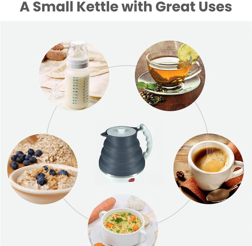 Travel Electric Kettle Small, Collapsible Portable Tea Kettle + Paperless Pour Over Coffee Dripper for Camping (Black)