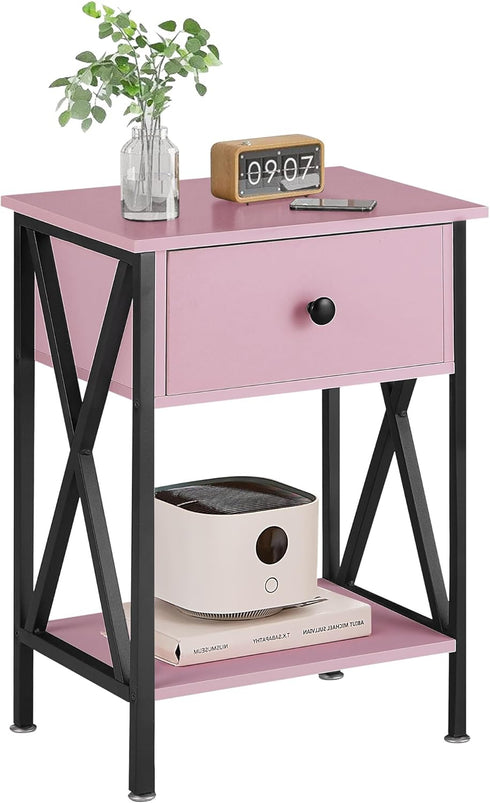 VECELO Nightstand,Modern Bedside End Table, Night Stand with Drawer and Storage Shelf