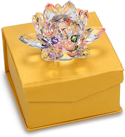 OwnMy Sparkle Crystal Lotus Flower Hue Reflection Feng Shui Home Decor with Gift Box (4 Inch/100MM Rainbow)
