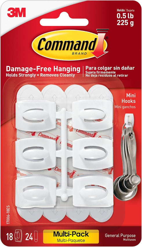Command Damage Free Hanging Light Clips, 18 White Wall Hooks and 24 Command Strips