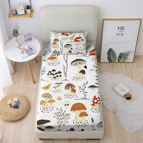 MUSOLEI Mushroom Fitted Sheet,Mushroom Sheets Mushrooms Bedding,cottagecore Bedding Mushrooms Decor for Kids