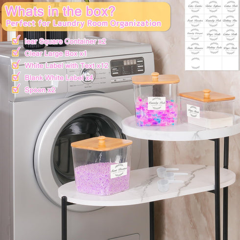 3 Pack Set, efluky Laundry Pods Container & Dryer Sheet Holder Clear Laundry Room Organization Containers with Bamboo