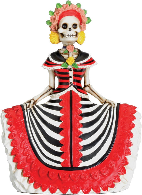 Dod Red Senorita Mexican Traditional Skeleton Sculpture