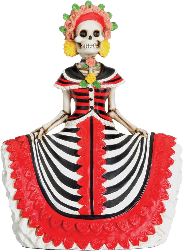 Dod Red Senorita Mexican Traditional Skeleton Sculpture
