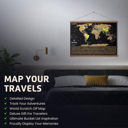 Landmass Scratch Off World Map, Deluxe Travel Tracker with Flags, 17x24 Inches Wall Art for Home or Office