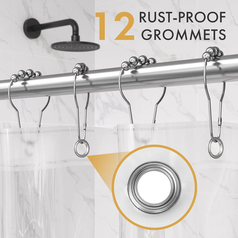 Shower Curtain Liner 2 Pack by AmazerBath - 72 x 72 Inches PEVA Plastic with 3 Weighted Stones and 12 Rustproof Grommet