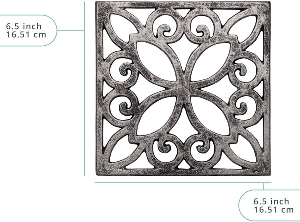 Comfify Decorative Cast Iron Trivet for Kitchen or Dining Table, Square with Vintage Pattern - 6.5 x 6.5, with Rubber