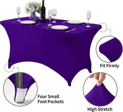 Spandex Table Cover for 4FT Table, Universal Fitted Stretch Tablecloth for Party, Banquet, Wedding (Purple)