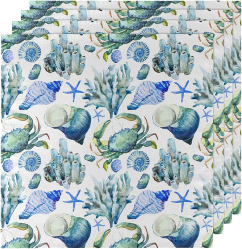 Set of 6 Ocean Animal Cloth Napkins, 20x20 Inch, Reusable Washable Dinner Napkins for Holiday Party Restaurant Banquet