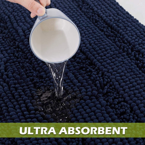 Small Bathroom Rugs - Non Skid Washable Microfiber Kitchen Mats for Indoor Outdoor Bath Shower, Navy Blue, 20" W x 32"